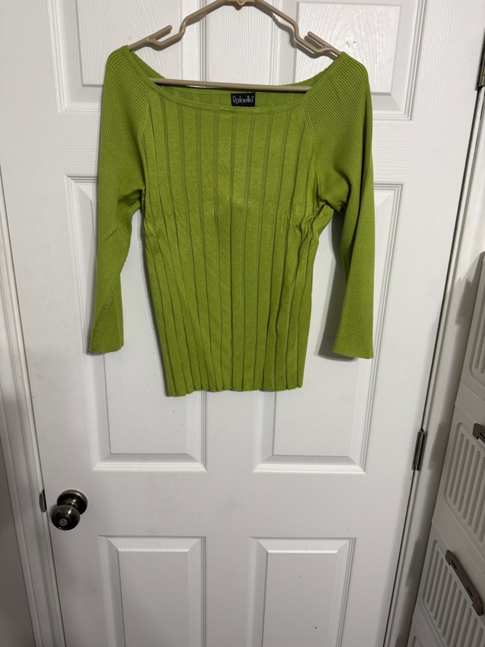 Rafaella Lime Green Off-the-Shoulder Ribbed Sweater